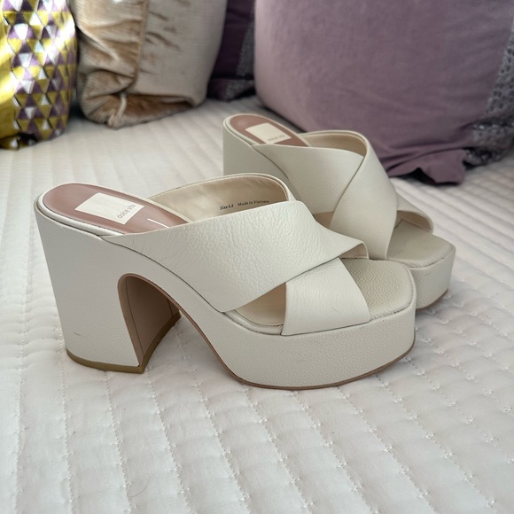 Dolce Vita Wonder Ivory Genuine Leather Platform Retro Heel Sandals - Picture 3 of 5